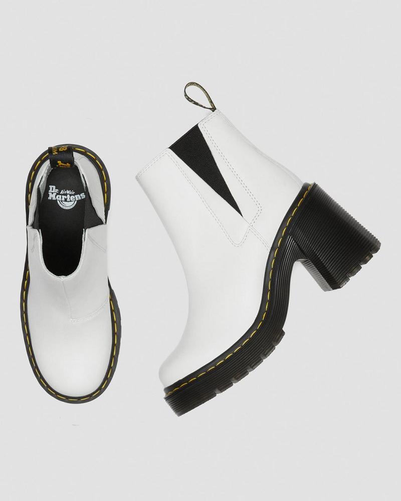 Dr Martens Spence Lær Flared Heel Støvler Med Hæl Dame Hvite | Norge 626AHK